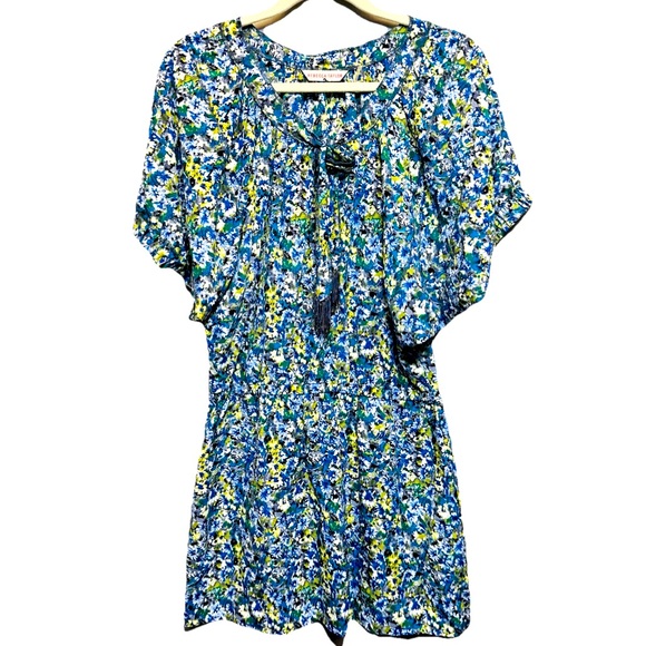 Rebecca Taylor 100% Silk Dress Women Sz 4‎ Floral Elastic Waist Tassels Mini Tie - Picture 1 of 10